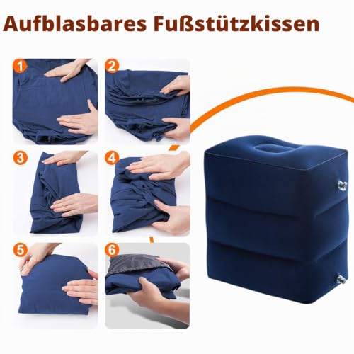 Aufblasbares Fußstützen kissen für Reisen, Reise Fußstütze Kissen höhenverstellbar Flugzeug-Reisekissen, für Kinder zum Schlafen auf Reisen, geeignet für Büro, Zuhause und jede Reise, Blau