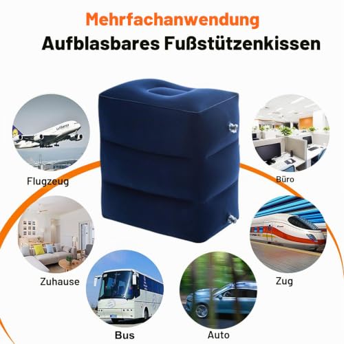 Aufblasbares Fußstützen kissen für Reisen, Reise Fußstütze Kissen höhenverstellbar Flugzeug-Reisekissen, für Kinder zum Schlafen auf Reisen, geeignet für Büro, Zuhause und jede Reise, Blau
