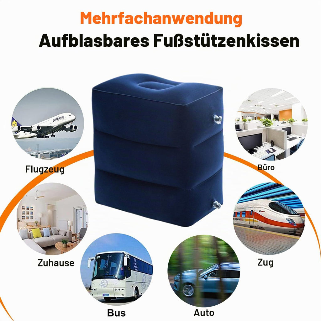 Aufblasbares Fußstützen kissen für Reisen, Reise Fußstütze Kissen höhenverstellbar Flugzeug-Reisekissen, für Kinder zum Schlafen auf Reisen, geeignet für Büro, Zuhause und jede Reise, Blau