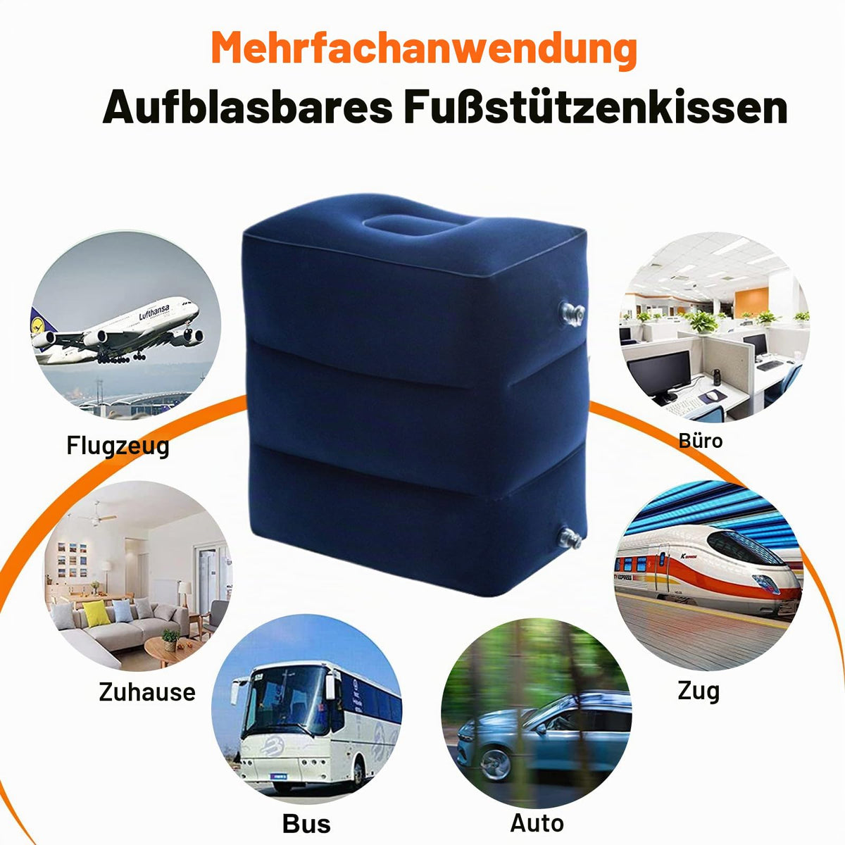Aufblasbares Fußstützen kissen für Reisen, Reise Fußstütze Kissen höhenverstellbar Flugzeug-Reisekissen, für Kinder zum Schlafen auf Reisen, geeignet für Büro, Zuhause und jede Reise, Blau
