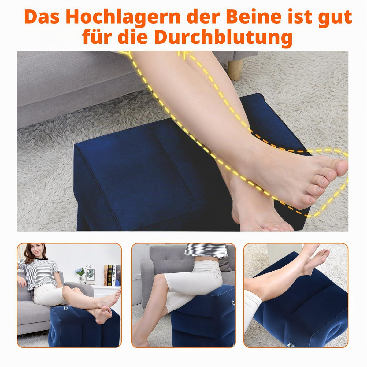 Aufblasbares Fußstützen kissen für Reisen, Reise Fußstütze Kissen höhenverstellbar Flugzeug-Reisekissen, für Kinder zum Schlafen auf Reisen, geeignet für Büro, Zuhause und jede Reise, Blau