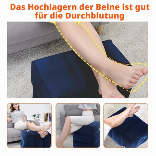 Aufblasbares Fußstützen kissen für Reisen, Reise Fußstütze Kissen höhenverstellbar Flugzeug-Reisekissen, für Kinder zum Schlafen auf Reisen, geeignet für Büro, Zuhause und jede Reise, Blau