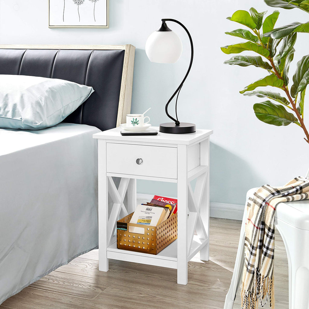 Yaheetech Nachttisch, Beistelltisch mit Schublade und Ablage, Wohnzimmer, Schlafzimmer, einfacher Aufbau, platzsparend, Nordisch-Design, Weiß
