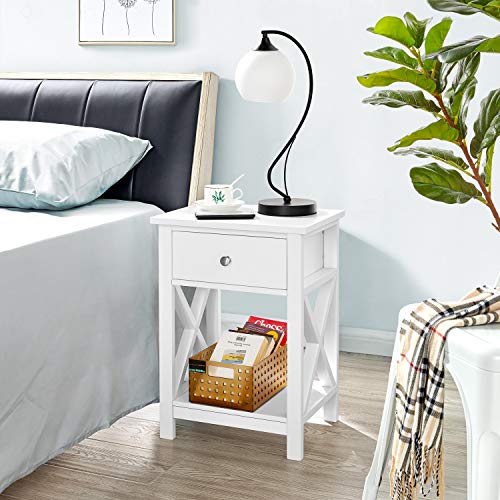 Yaheetech Nachttisch, Beistelltisch mit Schublade und Ablage, Wohnzimmer, Schlafzimmer, einfacher Aufbau, platzsparend, Nordisch-Design, Weiß