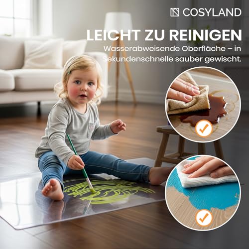 COSYLAND Bodenschutzmatte Bürostuhl Transparent 90x120 cm – rutschfeste Unterlage für Hartboden, Schreibtischstuhl Unterlage klar, Nicht für Teppich geeignet