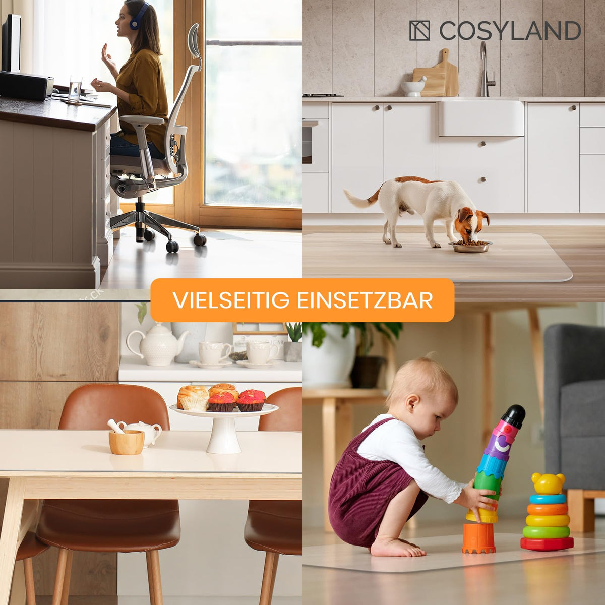 COSYLAND Bodenschutzmatte Bürostuhl Transparent 90x120 cm – rutschfeste Unterlage für Hartboden, Schreibtischstuhl Unterlage klar, Nicht für Teppich geeignet
