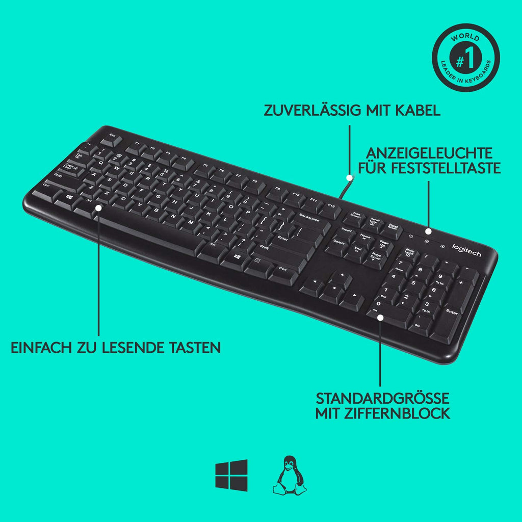 Logitech K120 Kabelgebundene Business Tastatur für Windows und Linux