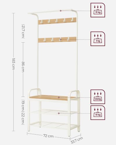 VASAGLE Garderobenständer Garderobe mit Schuhbank, 4-in-1 Design
