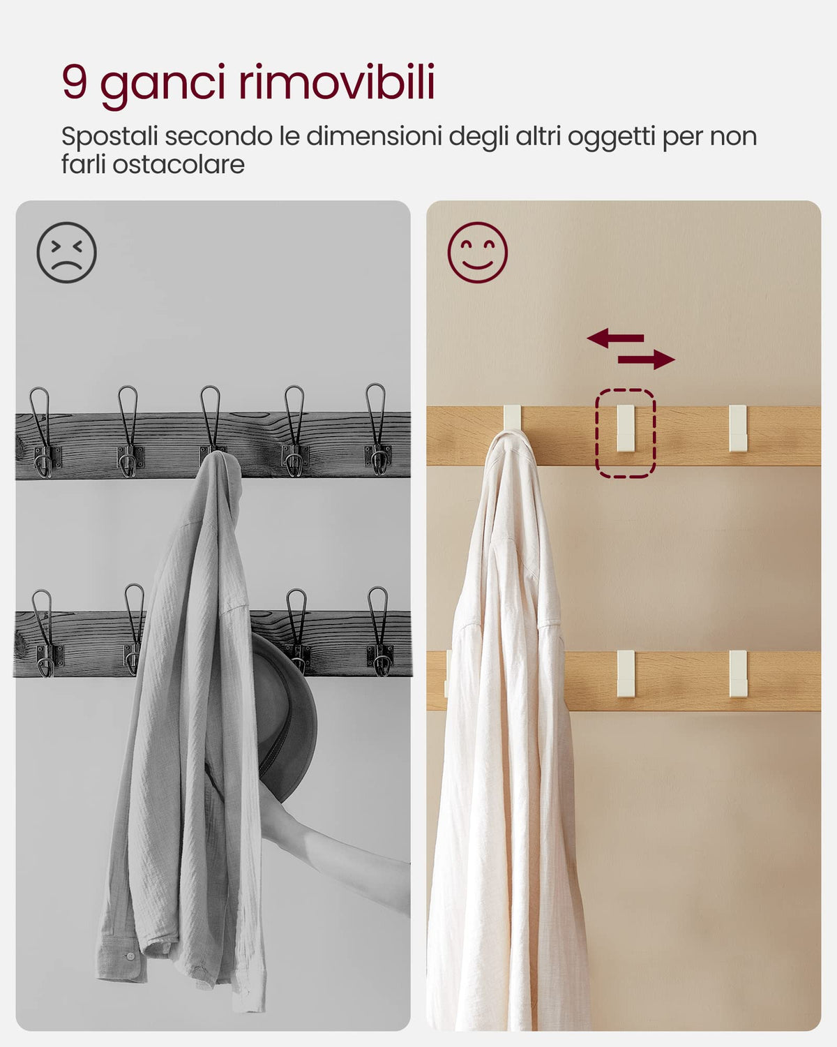 VASAGLE Garderobenständer Garderobe mit Schuhbank, 4-in-1 Design