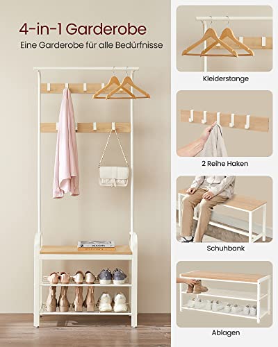 VASAGLE Garderobenständer Garderobe mit Schuhbank, 4-in-1 Design