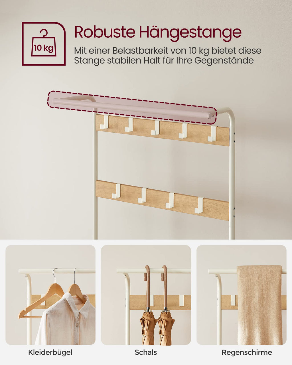 VASAGLE Garderobenständer Garderobe mit Schuhbank, 4-in-1 Design