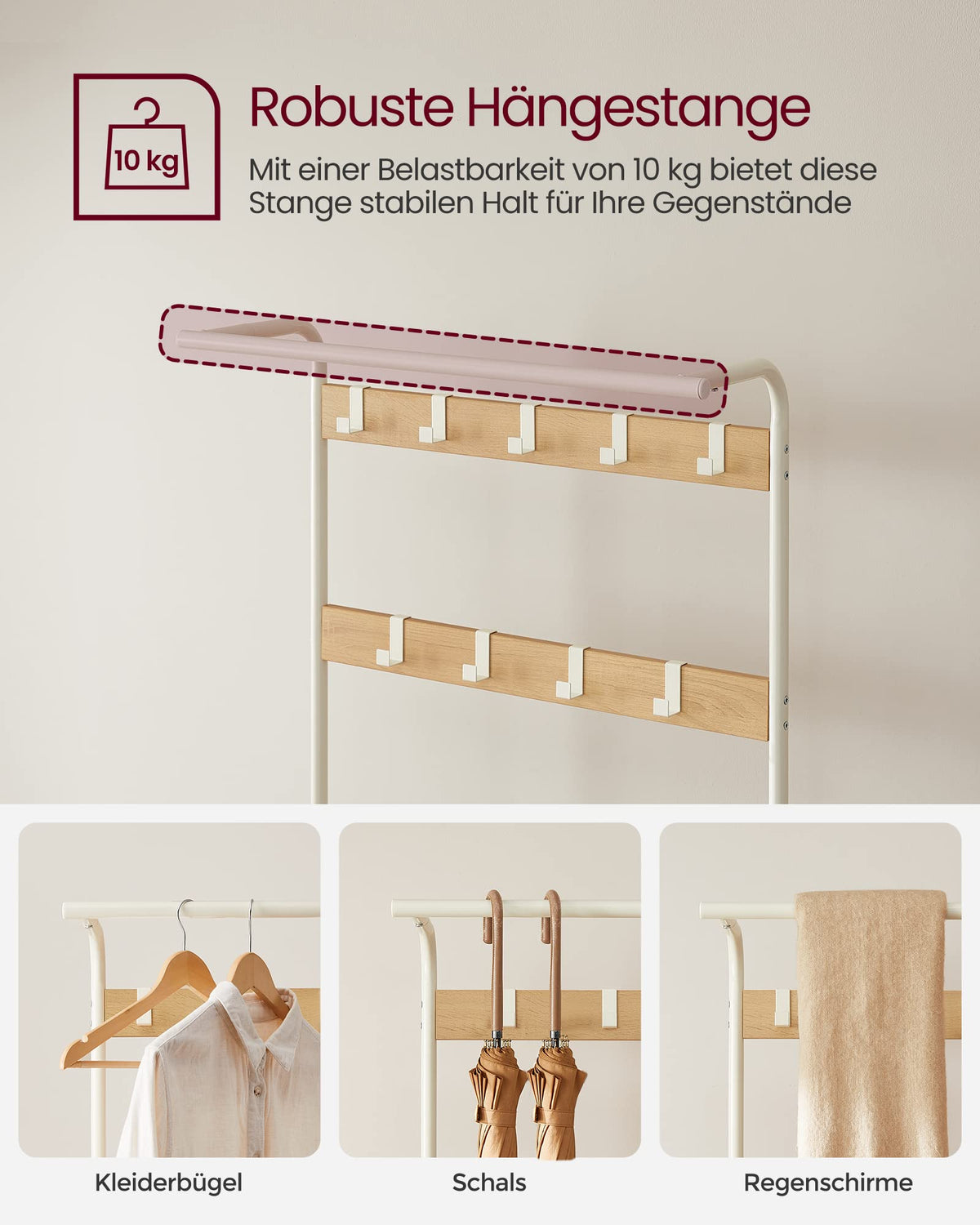 VASAGLE Garderobenständer Garderobe mit Schuhbank, 4-in-1 Design