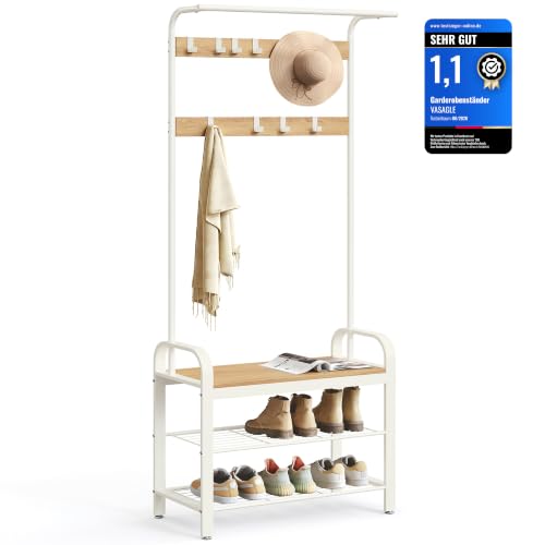 VASAGLE Garderobenständer Garderobe mit Schuhbank, 4-in-1 Design