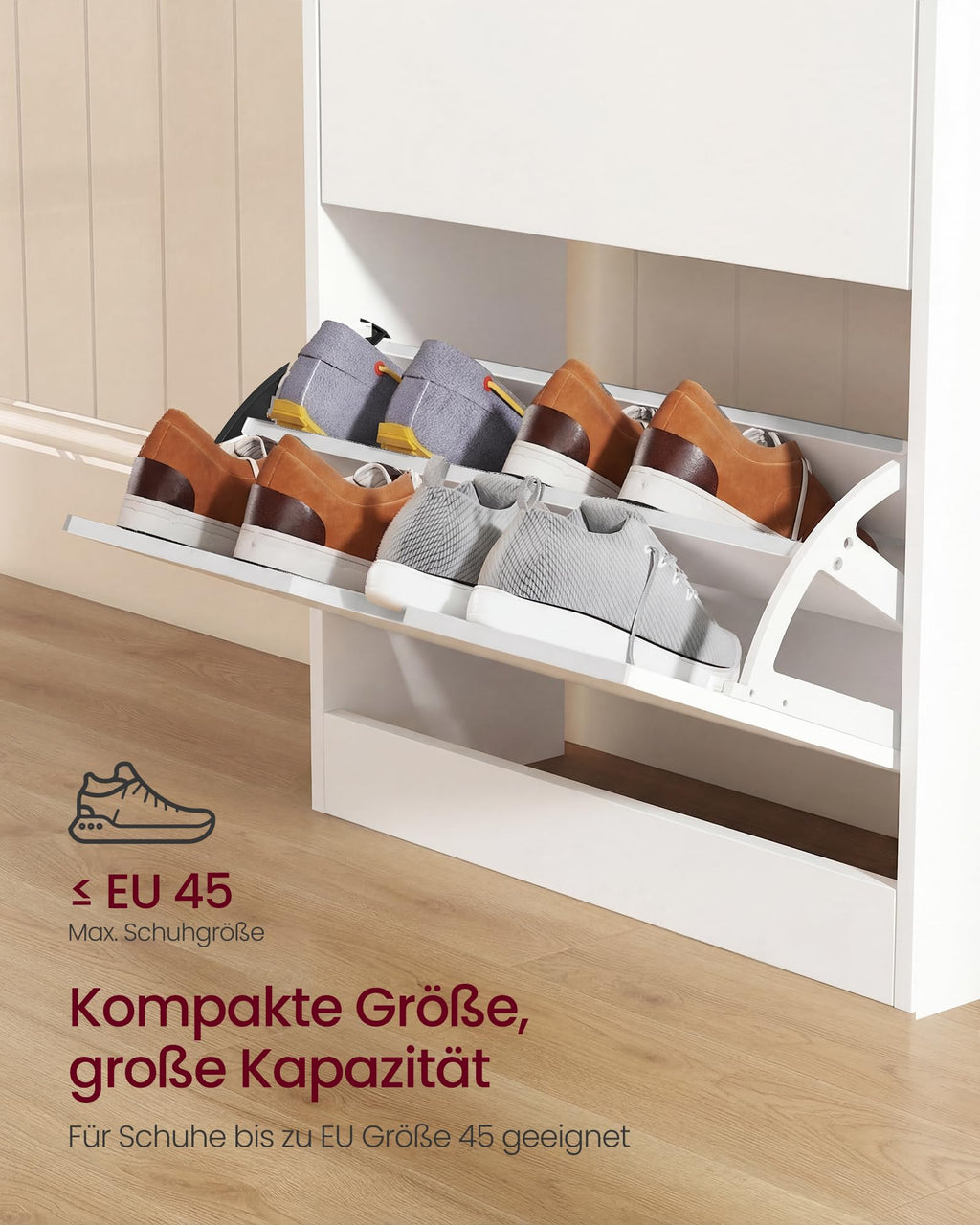 VASAGLE Schuhschrank, 2 Klappen, für 10-12 Paar Schuhe, 24 x 60 x 102 cm