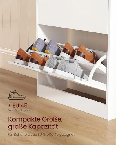 VASAGLE Schuhschrank, 2 Klappen, für 10-12 Paar Schuhe, 24 x 60 x 102 cm