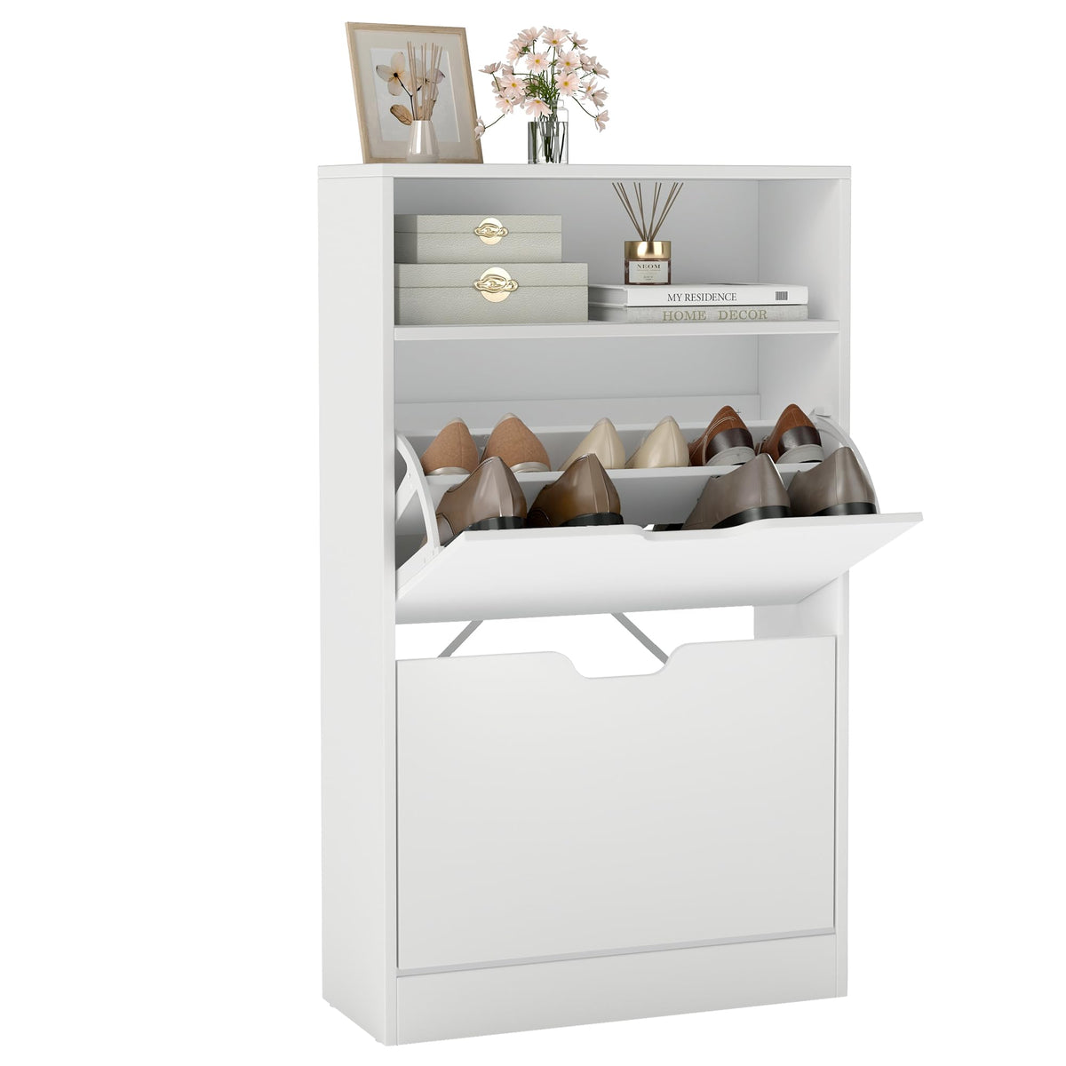 VASAGLE Schuhschrank, 2 Klappen, für 10-12 Paar Schuhe, 24 x 60 x 102 cm