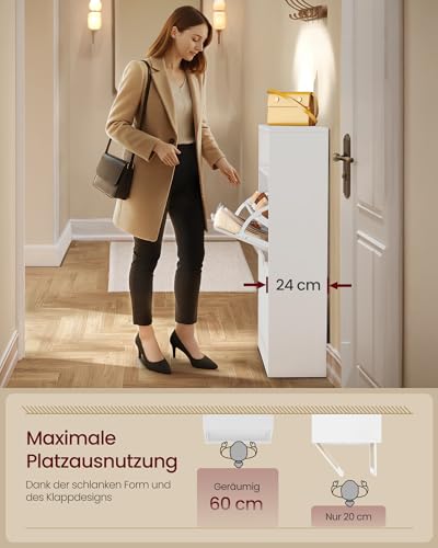VASAGLE Schuhschrank, 2 Klappen, für 10-12 Paar Schuhe, 24 x 60 x 102 cm
