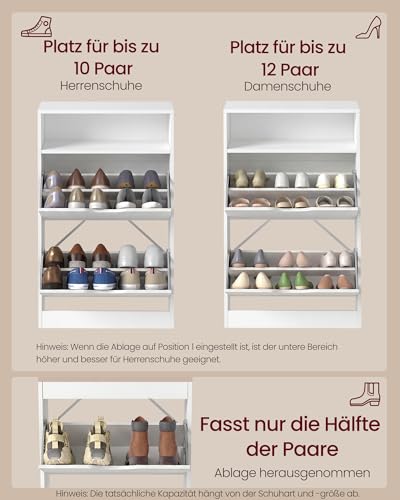 VASAGLE Schuhschrank, 2 Klappen, für 10-12 Paar Schuhe, 24 x 60 x 102 cm