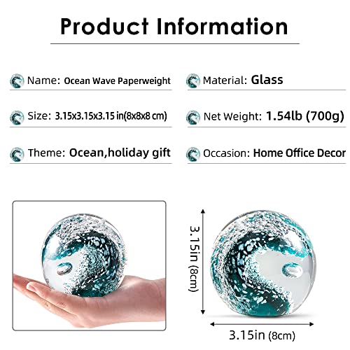 EUSTUMA Handgeblasene Glasfiguren Kugel Ozeanwellen, Glaskugel als Briefbeschwerer, Heimdekoration Sammlerstück, Aquariumdekoration, Bürodekoration für Ozeanliebhaber
