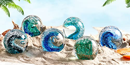 EUSTUMA Handgeblasene Glasfiguren Kugel Ozeanwellen, Glaskugel als Briefbeschwerer, Heimdekoration Sammlerstück, Aquariumdekoration, Bürodekoration für Ozeanliebhaber