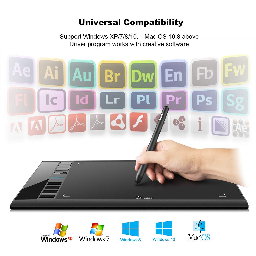 UGEE M708 Grafiktablett,8192 Pressure Pen Stylus,8 Hotkeys,10 * 6 Zoll Zeichentablett für Künstler,Zeichenblock für Win11/10/8/7,Mac OS,Chromebook für Digital Artist,Designer,Amateur