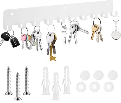 1 x Schlüsselbrett mit 10 Haken, Weiß Schlüsselhalter für Wandhaken, Schlüsselhaken, Schlüsselboard, Schlüsselleiste für Küche Schlafzimmer Wohnzimmer Badezimmer Schlüssel Wandlagerung Organizer
