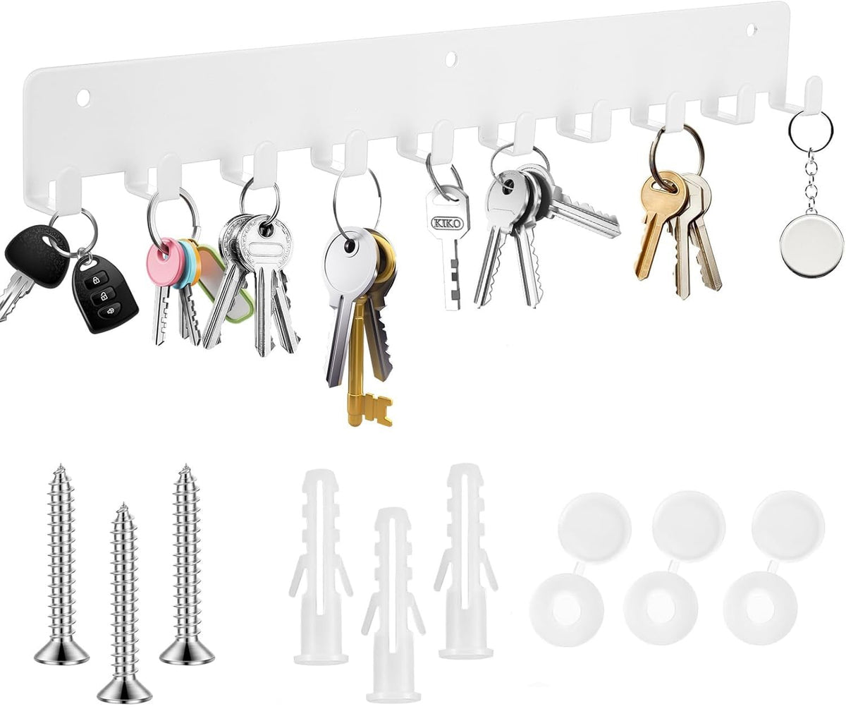 1 x Schlüsselbrett mit 10 Haken, Weiß Schlüsselhalter für Wandhaken, Schlüsselhaken, Schlüsselboard, Schlüsselleiste für Küche Schlafzimmer Wohnzimmer Badezimmer Schlüssel Wandlagerung Organizer