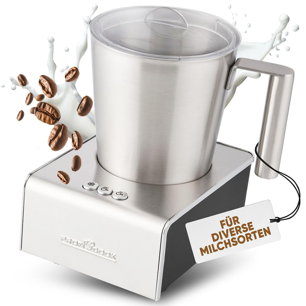 ProfiCook® Milchaufschäumer mit Heiß- und Kaltfunktion | Milchaufschäumer elektrisch mit 6 Funktionen | Milchschäumer für div. Milchsorten geeignet | ca. 500ml Schaum | Edelstahlgehäuse | PC-MS 1032