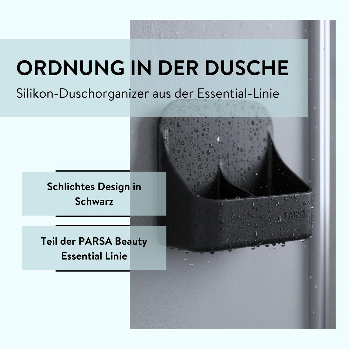 PARSA BEAUTY Silikon Duschablage Organizer schwarz, selbstklebend