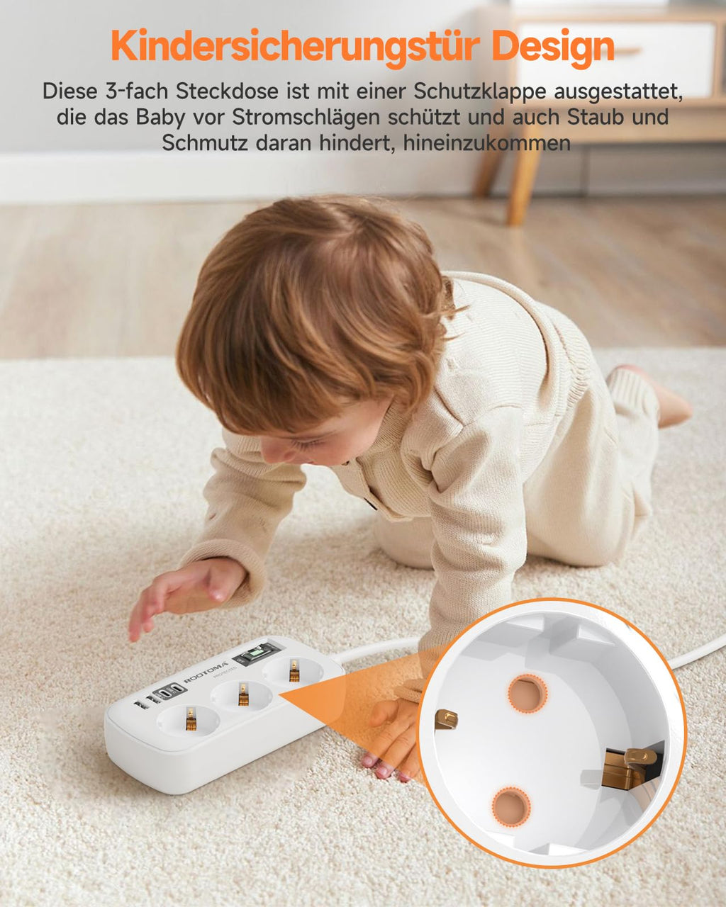 3 Fach Steckdose mit Überspannungsschutz Mehrfachsteckdose 4 USB(2 USB-C)