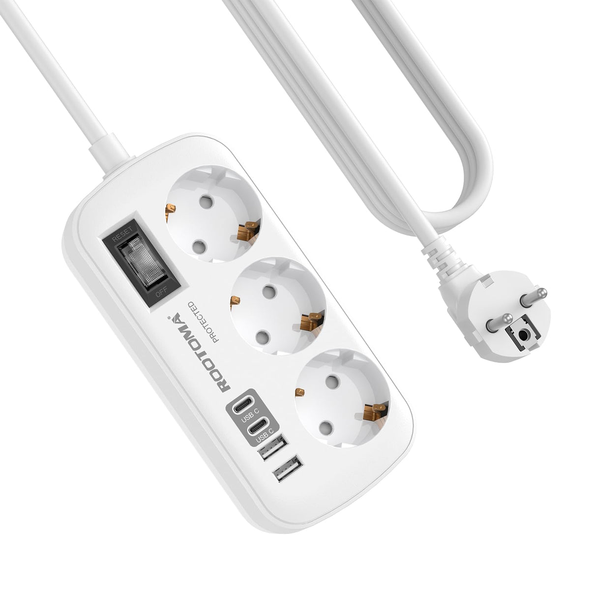 3 Fach Steckdose mit Überspannungsschutz Mehrfachsteckdose 4 USB(2 USB-C)