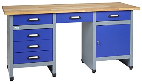 Küpper Werkbank 12577, 170 x 60 x 84 cm, 6 Schubladen, 1 Tür, 300 kg Traglast, 30 mm Massive Buchenarbeitsplatte