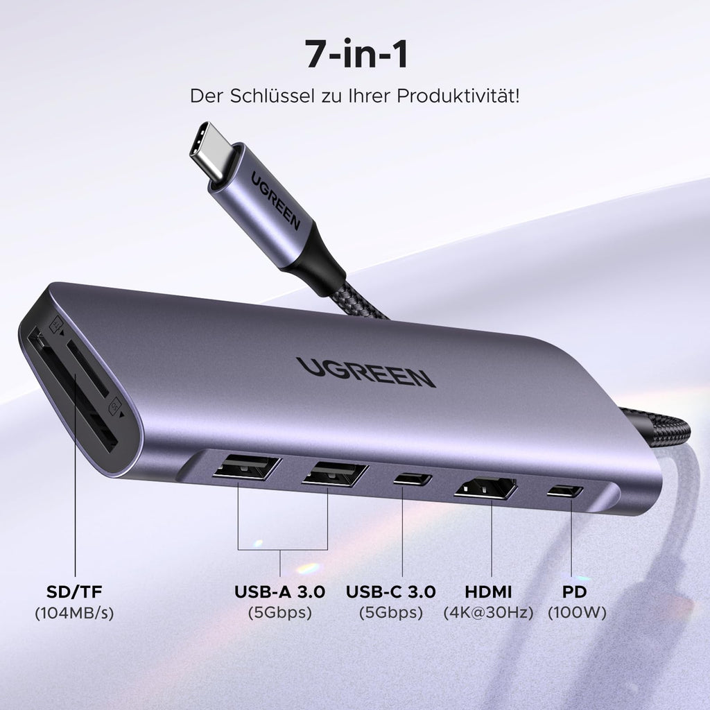 UGREEN USB C Hub HDMI 4K, Multiport Adapter mit SD/TF Kartenleser