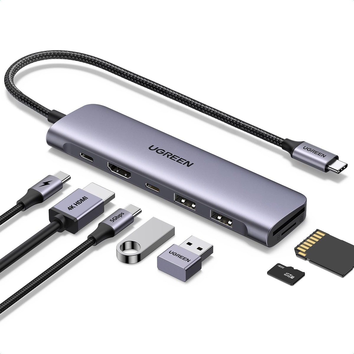 UGREEN USB C Hub HDMI 4K, Multiport Adapter mit SD/TF Kartenleser