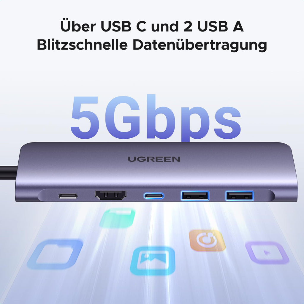 UGREEN USB C Hub HDMI 4K, Multiport Adapter mit SD/TF Kartenleser