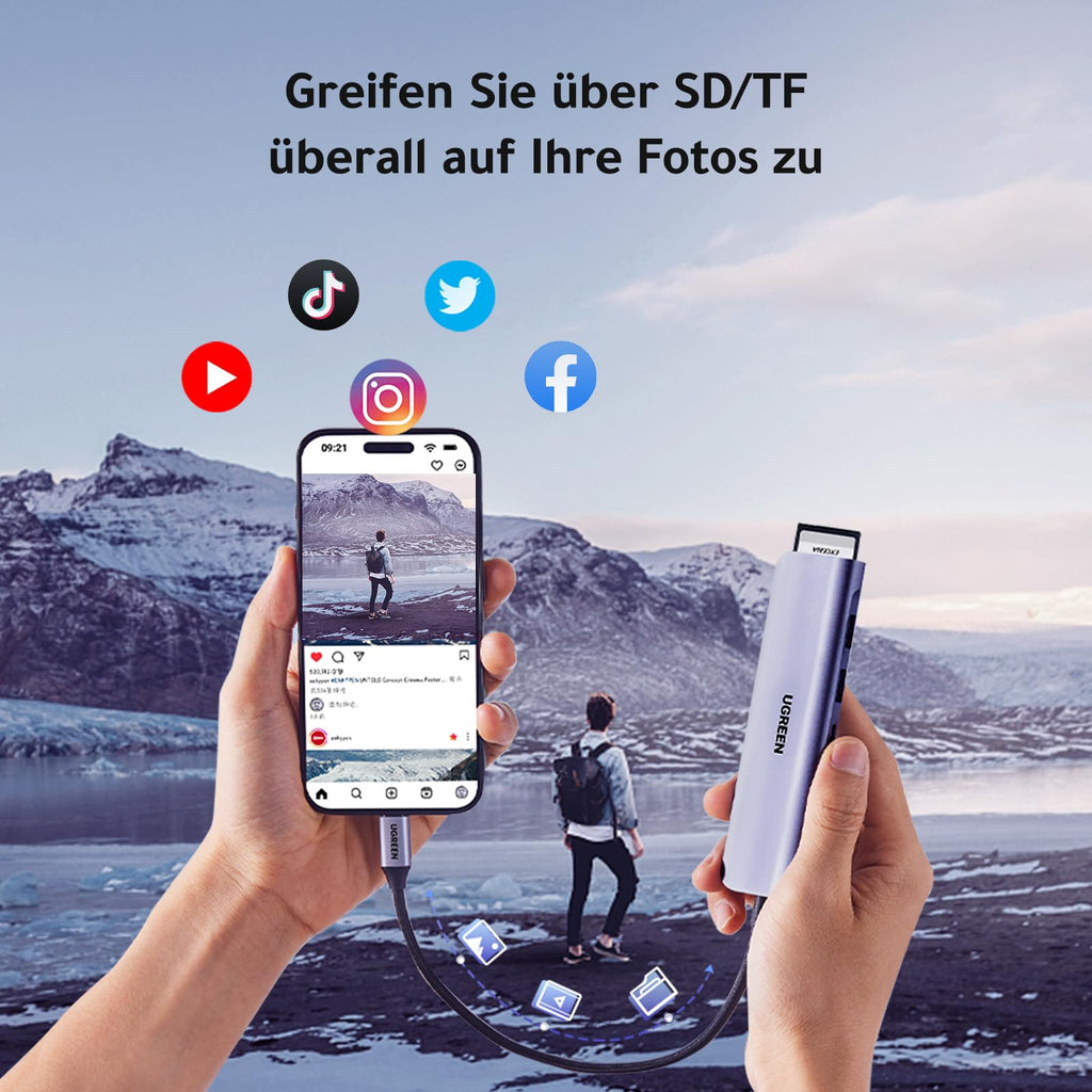 UGREEN USB C Hub HDMI 4K, Multiport Adapter mit SD/TF Kartenleser