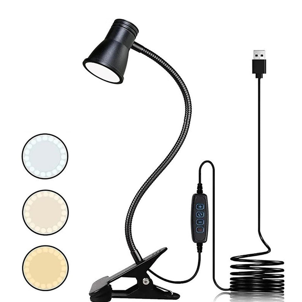 Zoombare LED Leselampe Klemmleuchte: Dimmbare Klemmlampe Bett, USB Schwanenhals Lampe mit 3 Farbtemperaturmodi, LED Klemmleuchte Nachttisch, für Schlafzimmer und Nachttisch, Schwarz