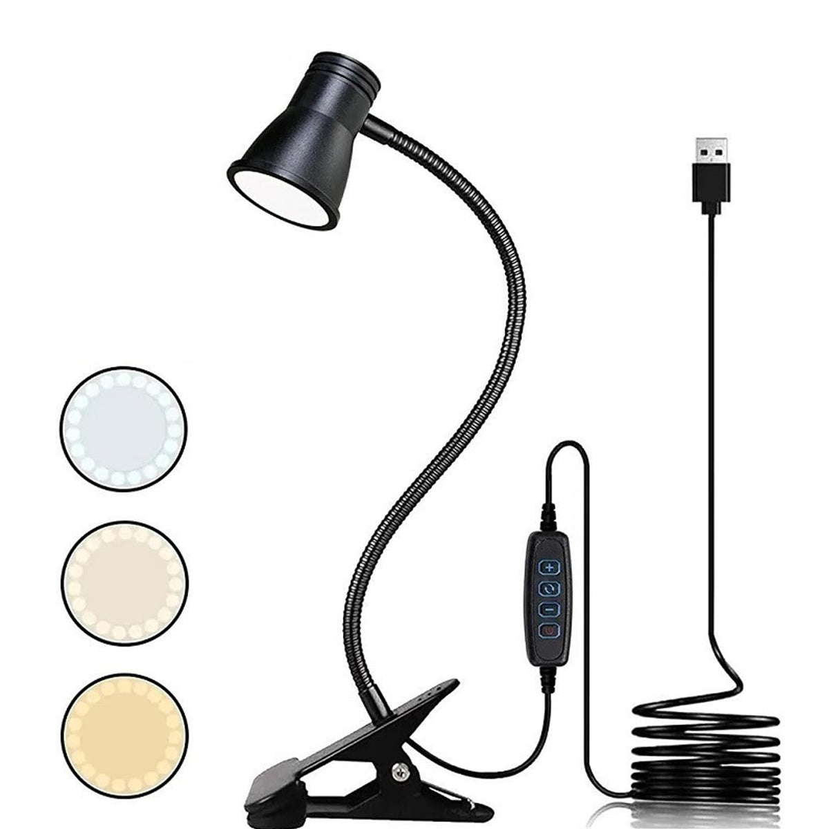 Zoombare LED Leselampe Klemmleuchte: Dimmbare Klemmlampe Bett, USB Schwanenhals Lampe mit 3 Farbtemperaturmodi, LED Klemmleuchte Nachttisch, für Schlafzimmer und Nachttisch, Schwarz