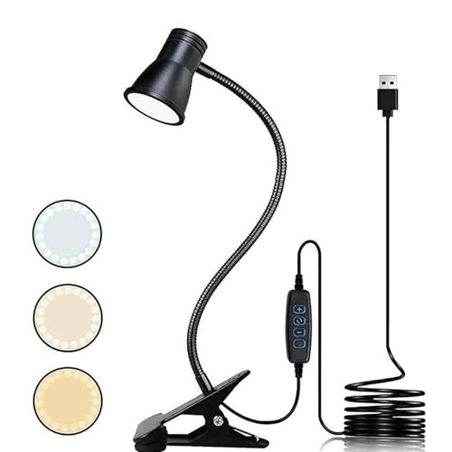 Zoombare LED Leselampe Klemmleuchte: Dimmbare Klemmlampe Bett, USB Schwanenhals Lampe mit 3 Farbtemperaturmodi, LED Klemmleuchte Nachttisch, für Schlafzimmer und Nachttisch, Schwarz
