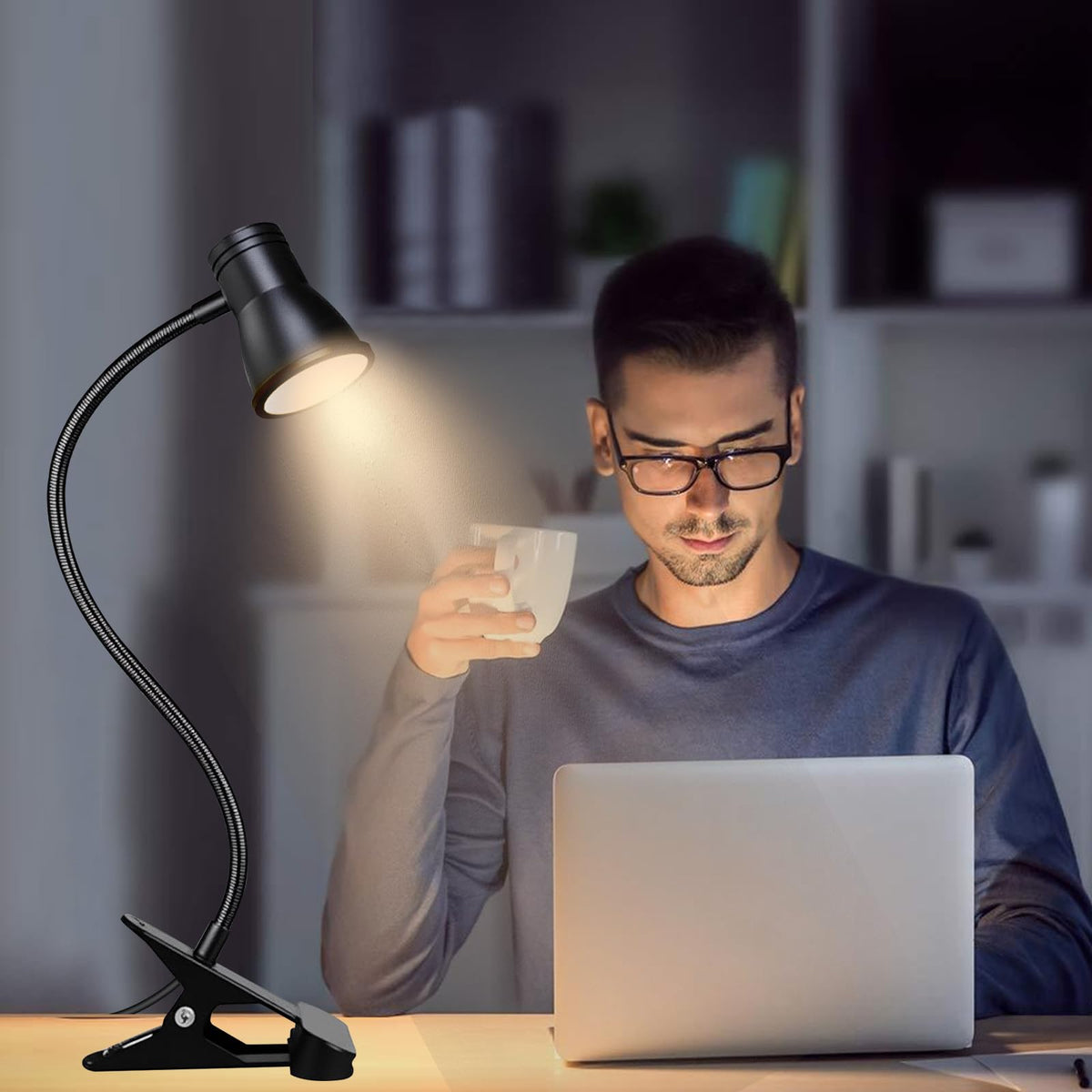 Zoombare LED Leselampe Klemmleuchte: Dimmbare Klemmlampe Bett, USB Schwanenhals Lampe mit 3 Farbtemperaturmodi, LED Klemmleuchte Nachttisch, für Schlafzimmer und Nachttisch, Schwarz