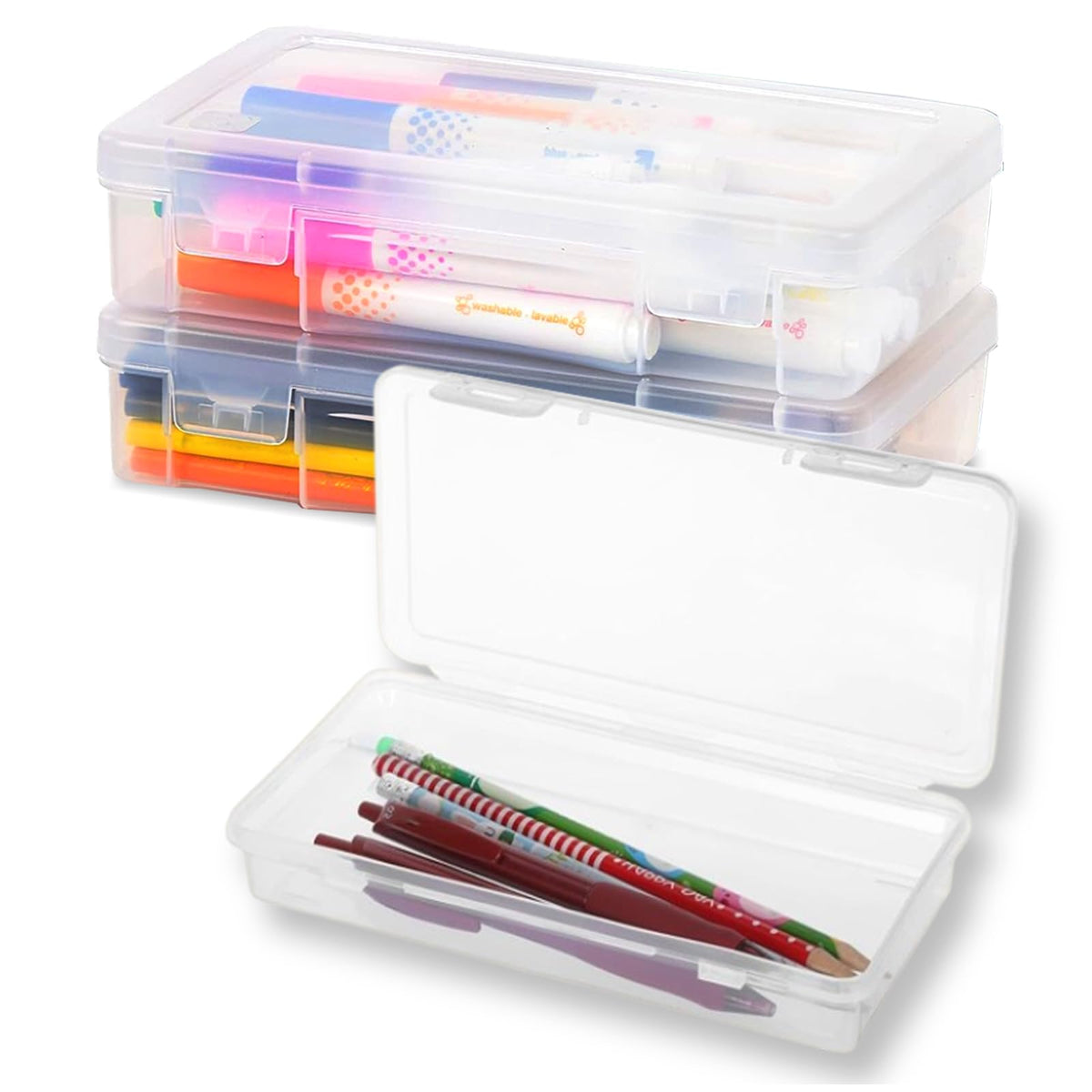 Stapelbare Stiftebox, 3 Stück Aufbewahrung Stifte, Durchsichtige Bleistiftboxen, Stapelbare Aufbewahrungsbox, Aufbewahrungsbox für Kunsthandwerk, Teile, Schule, Familie