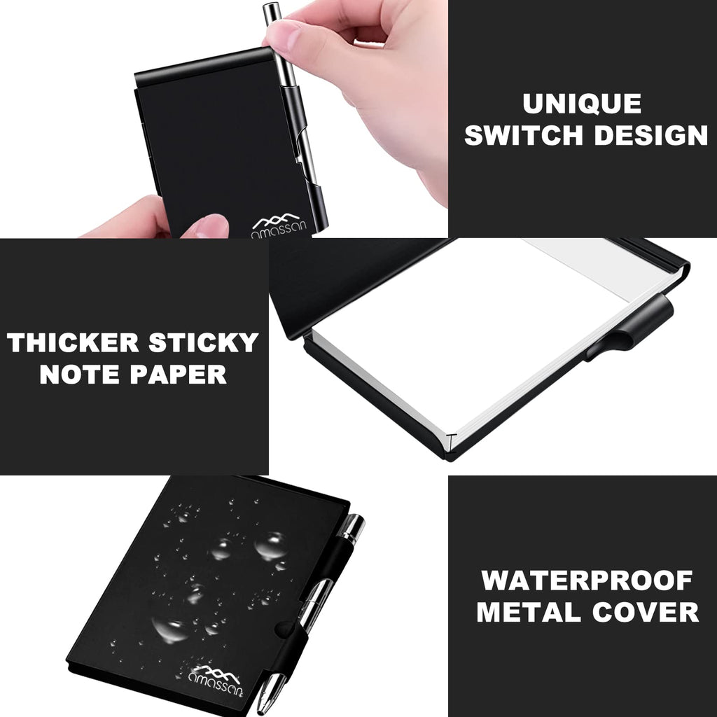 amassan Kleines Notizbuch aus Metall, Mini-Notizblock, kleiner Taschen-Notizblock aus Aluminium mit Mini-Metallstift und 60-Seiten-Blättern - Notizbücher Notizblöcke (Black)