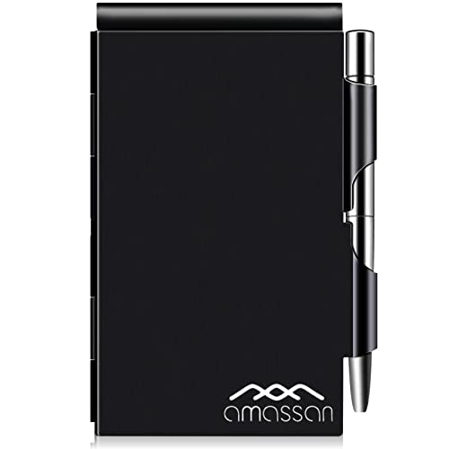 amassan Kleines Notizbuch aus Metall, Mini-Notizblock, kleiner Taschen-Notizblock aus Aluminium mit Mini-Metallstift und 60-Seiten-Blättern - Notizbücher Notizblöcke (Black)