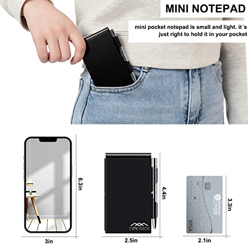 amassan Kleines Notizbuch aus Metall, Mini-Notizblock, kleiner Taschen-Notizblock aus Aluminium mit Mini-Metallstift und 60-Seiten-Blättern - Notizbücher Notizblöcke (Black)