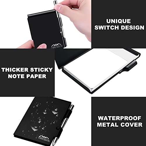 amassan Kleines Notizbuch aus Metall, Mini-Notizblock, kleiner Taschen-Notizblock aus Aluminium mit Mini-Metallstift und 60-Seiten-Blättern - Notizbücher Notizblöcke (Black)
