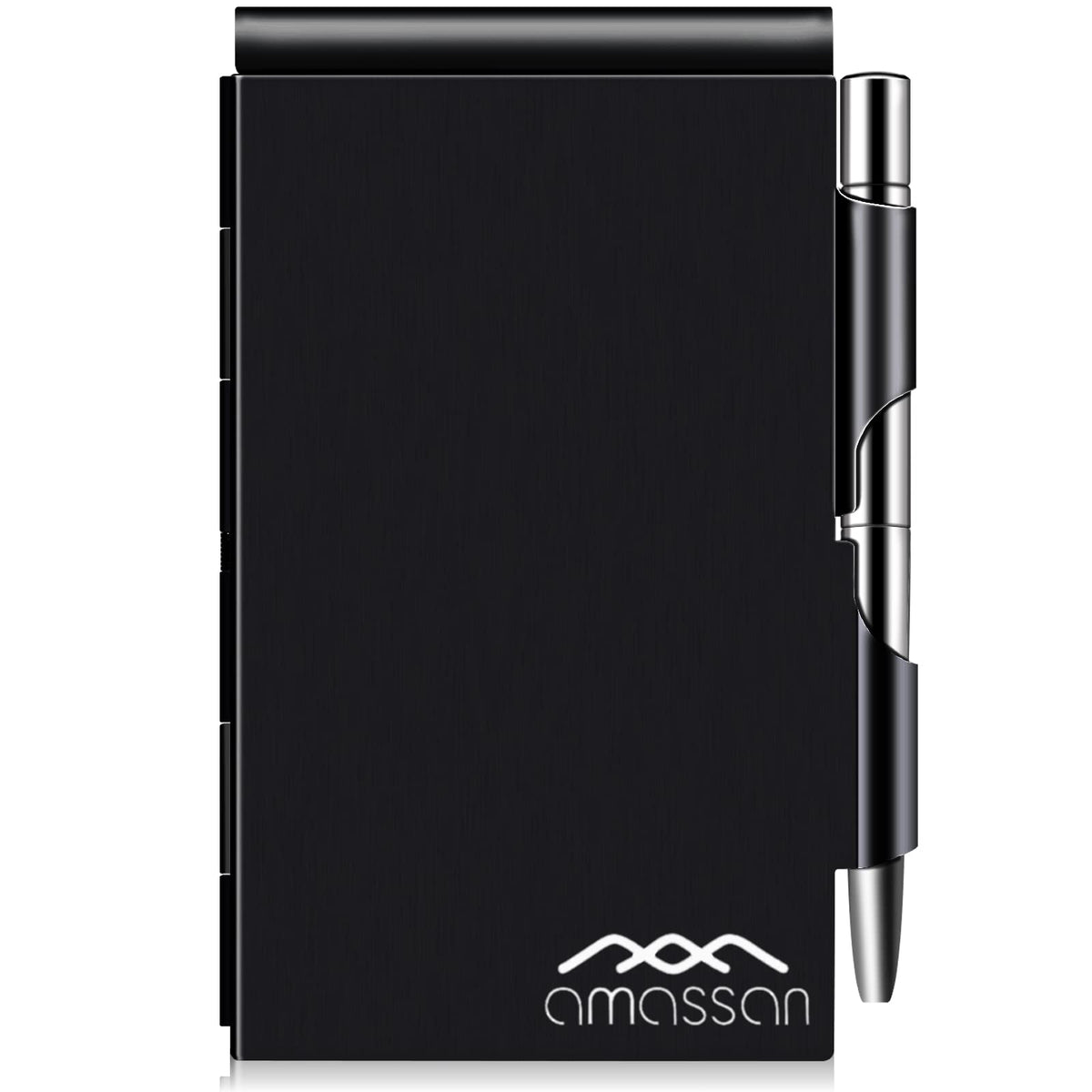 amassan Kleines Notizbuch aus Metall, Mini-Notizblock, kleiner Taschen-Notizblock aus Aluminium mit Mini-Metallstift und 60-Seiten-Blättern - Notizbücher Notizblöcke (Black)