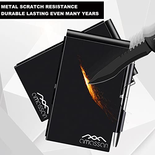 amassan Kleines Notizbuch aus Metall, Mini-Notizblock, kleiner Taschen-Notizblock aus Aluminium mit Mini-Metallstift und 60-Seiten-Blättern - Notizbücher Notizblöcke (Black)