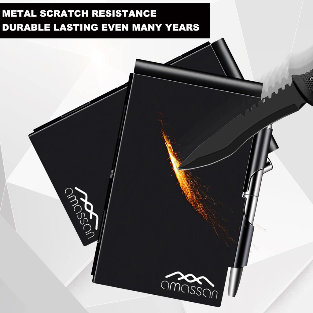 amassan Kleines Notizbuch aus Metall, Mini-Notizblock, kleiner Taschen-Notizblock aus Aluminium mit Mini-Metallstift und 60-Seiten-Blättern - Notizbücher Notizblöcke (Black)