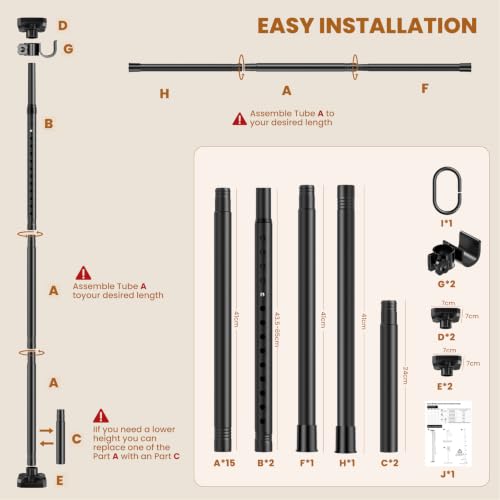 Raumteiler Ohne Bohren, Raumtrenner 122-305cm (H) 77-190cm(B) Verstellbar
