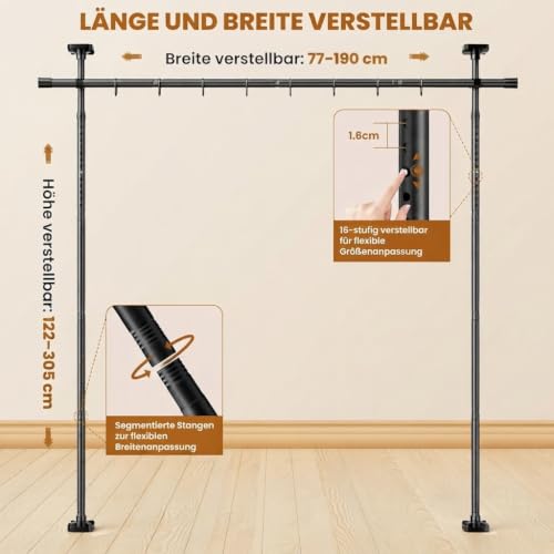 Raumteiler Ohne Bohren, Raumtrenner 122-305cm (H) 77-190cm(B) Verstellbar